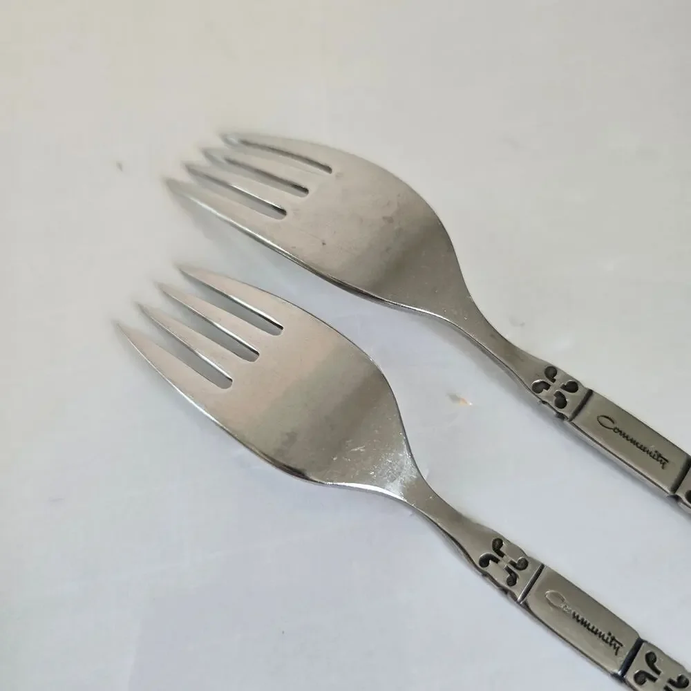 Oneida Community Stainless Salad/Dinner Fork Madrid Black Accents Mid Century